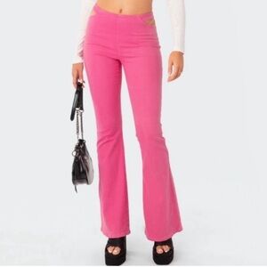 Edikted Kira Cut Out Flare Jeans Pink Size S